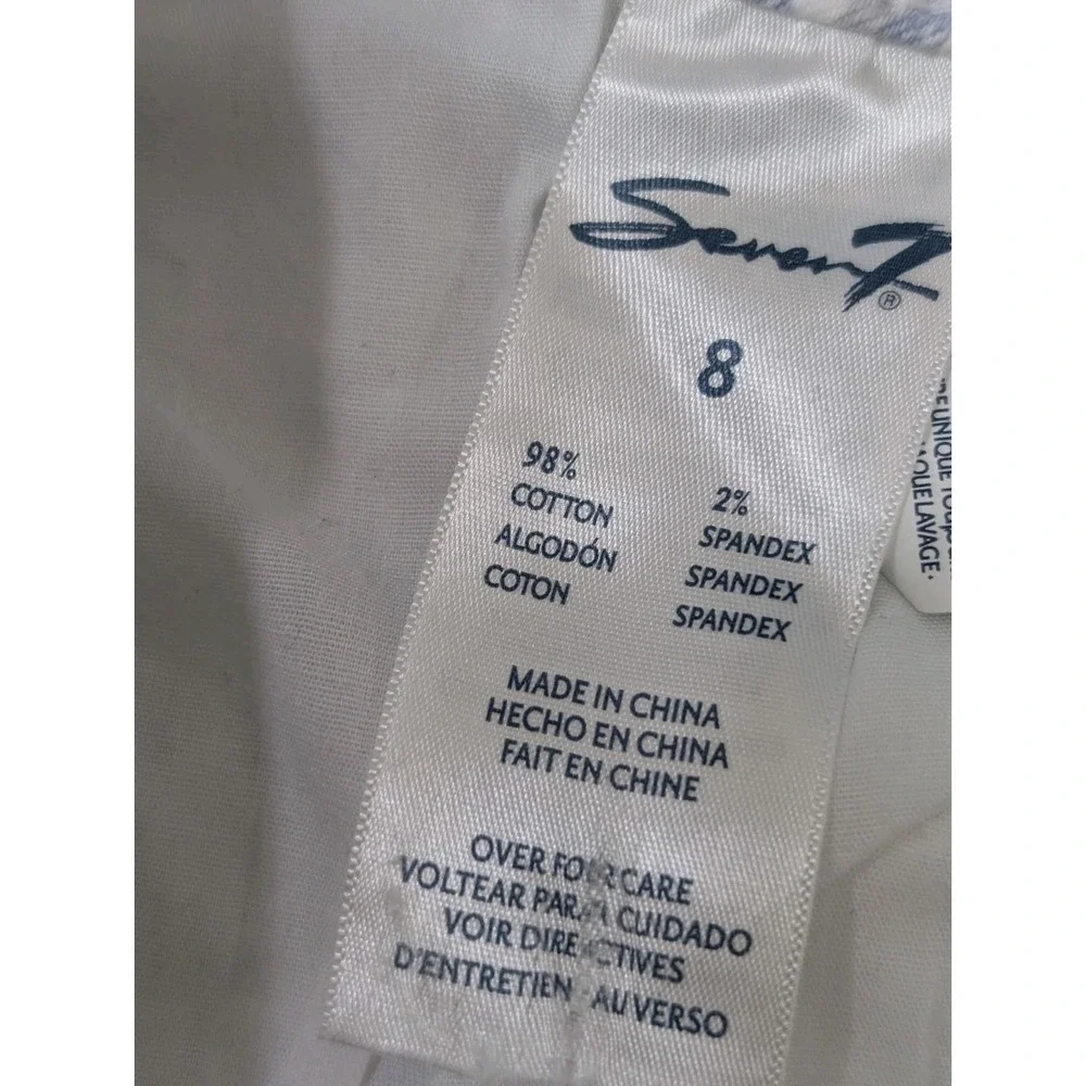 Seven 7 Weekend Denim Skirt Size 8 White Blue Floral Toile Print‎ Frayed Hem